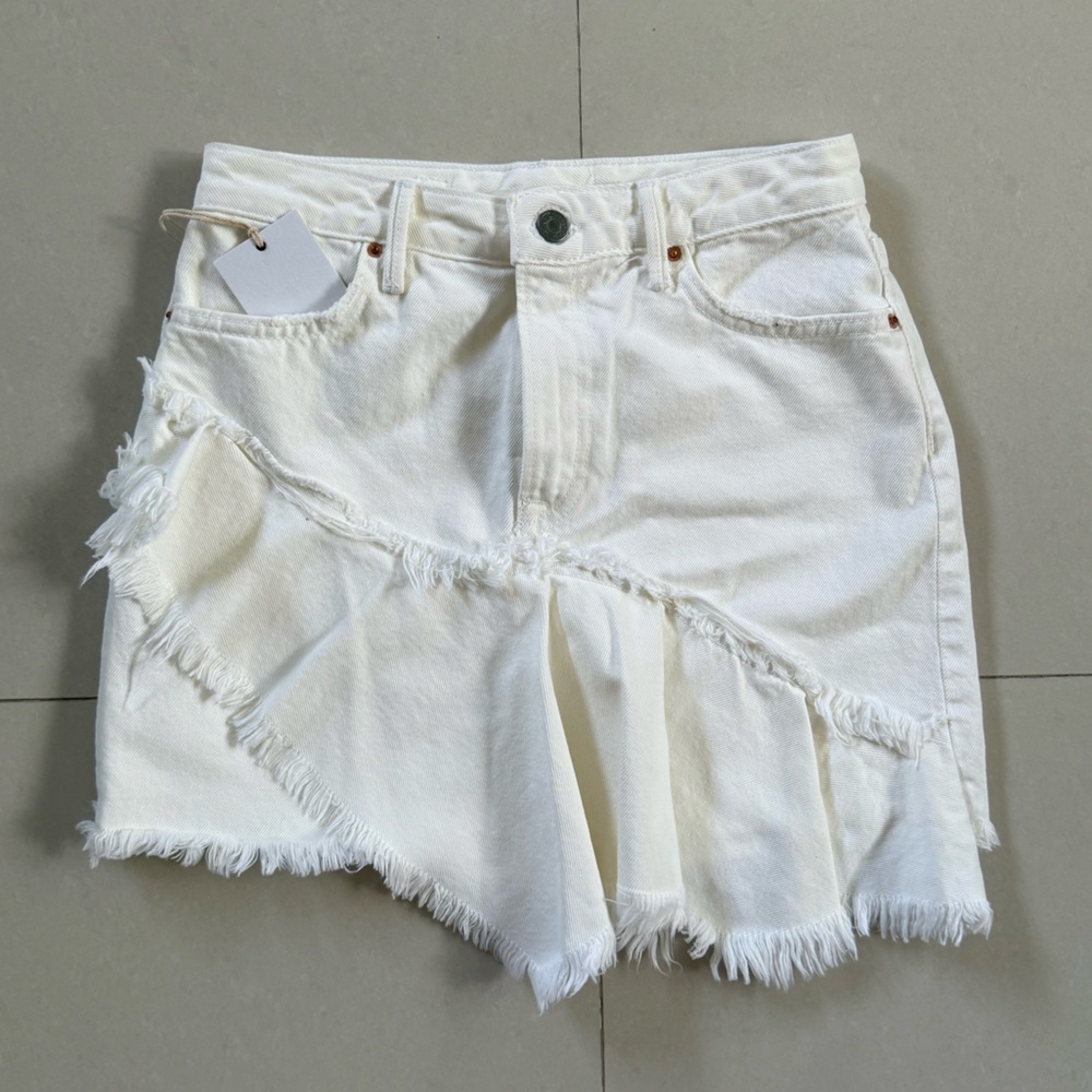 GRLFRND White Frayed Denim Mini Skirt